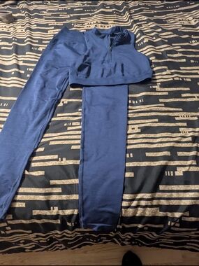 Navy Blue Leggings and Cropped Zip Top Set